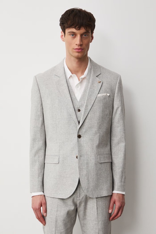 Medicine marynarka jednorzędowa męska z domieszką lnu RS26-MKM720 beżowy RS26