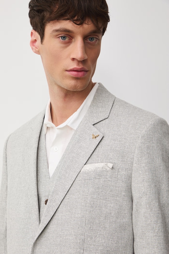 Medicine marynarka jednorzędowa męska z domieszką lnu beżowy RS26-MKM720