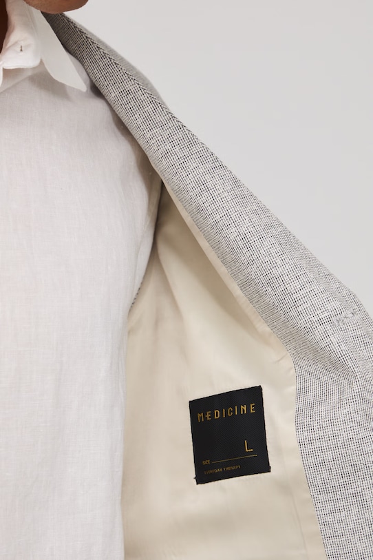 Medicine marynarka jednorzędowa męska z domieszką lnu RS26-MKM720