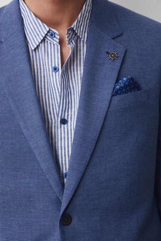 Marynarka jednorzędowa męska z lnem RS26-MKM721 niebieski