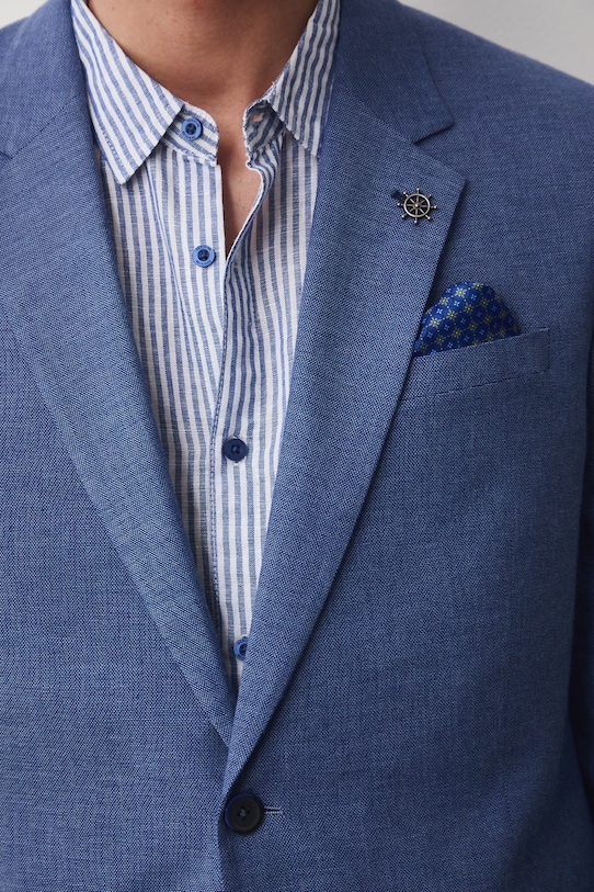 Marynarka jednorzędowa męska z lnem RS26-MKM721 niebieski