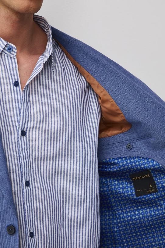 Marynarka jednorzędowa męska z lnem RS26-MKM721