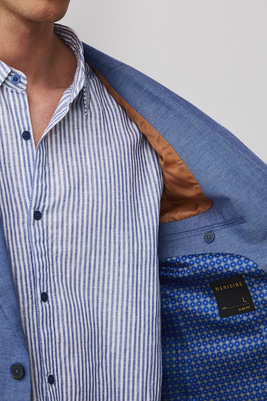 Marynarka jednorzędowa męska z lnem RS26-MKM721