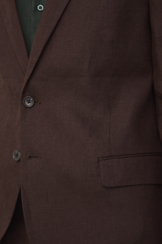 Marynarka jednorzędowa męska lniana gładka RS26-MKM722 brązowy