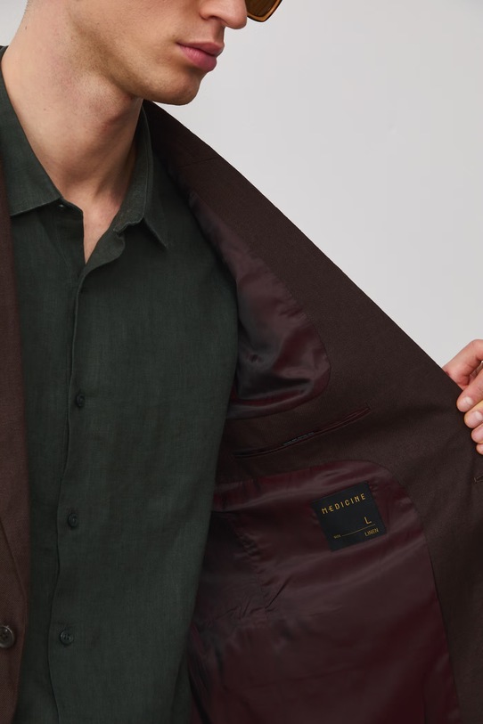 Marynarka jednorzędowa męska lniana gładka RS26-MKM722