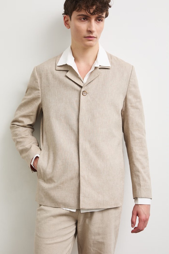 Marynarka męska z lnem beżowy RS26-MKM920