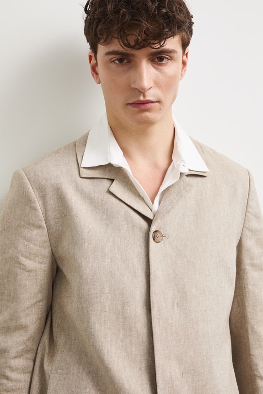 Marynarka męska z lnem beżowy RS26-MKM920