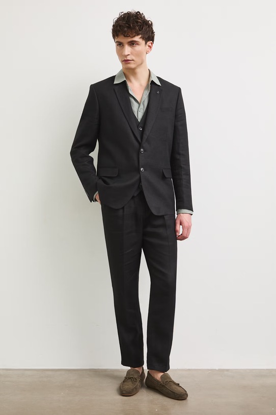 Marynarka jednorzędowa męska lniana gładka czarny RS26-MKM921