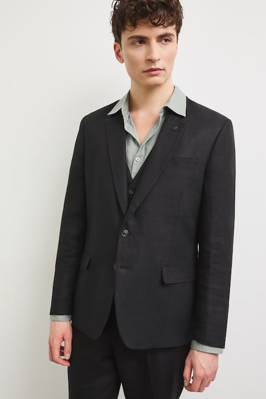 Medicine marynarka jednorzędowa męska lniana RS26-MKM921 czarny RS26