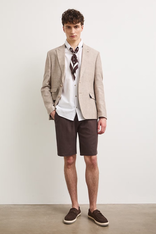 Marynarka męska z lnem RS26-MKM923 beżowy RS26