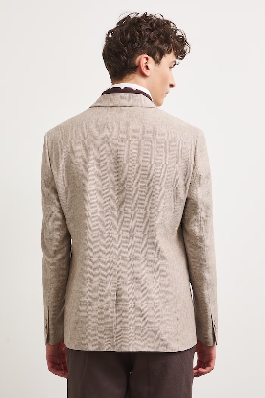 Odzież Marynarka męska z lnem RS26-MKM923 beżowy