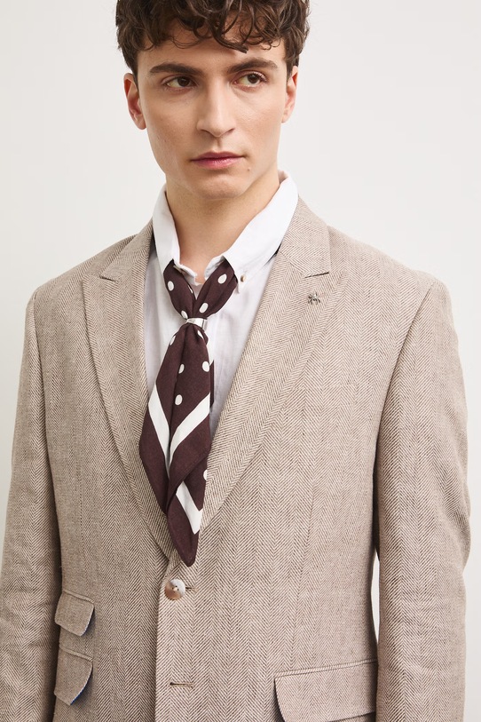 Marynarka męska z lnem beżowy RS26-MKM923