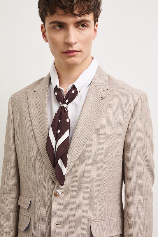 Marynarka męska z lnem beżowy RS26-MKM923