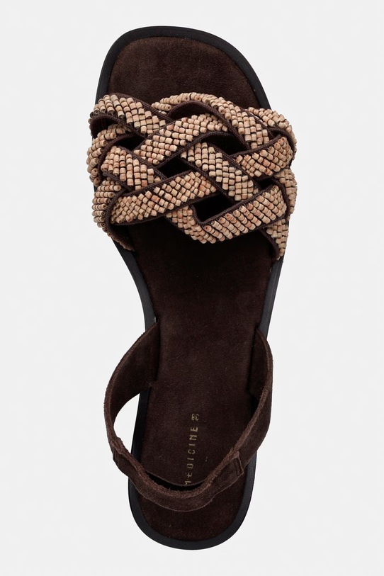 Sandały na płaskim obcasie damskie z koralikami RS26-OBD712 brązowy