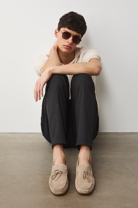 Mokasyny męskie zamszowe beżowy RS26-OBM404