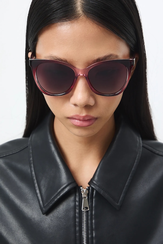 Okulary przeciwsłoneczne kocie oczy damskie bordowy RS26-OKD301