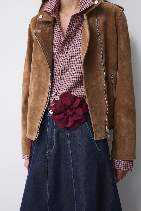 Pasek wiązany damski z imitacji zamszu bordowy RS26-PAD503