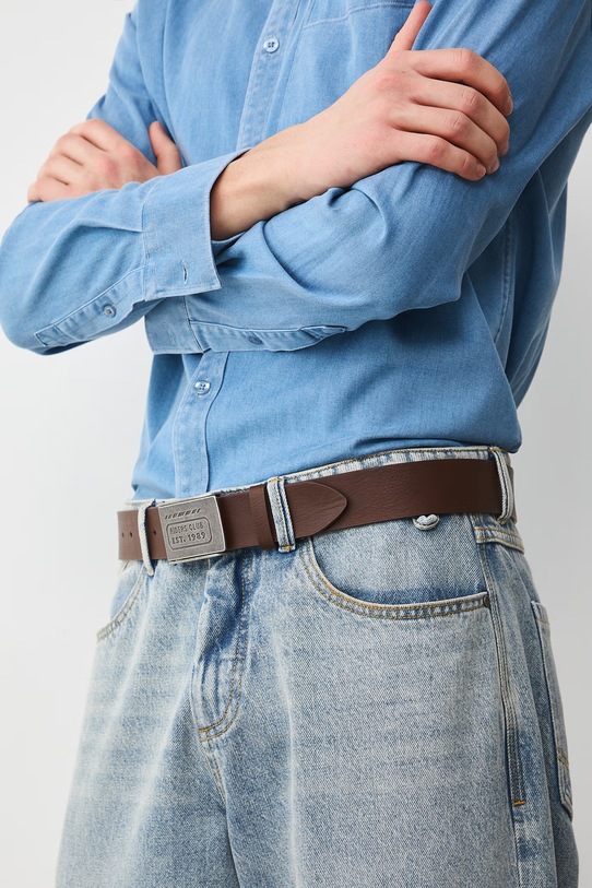 Pasek męski ze skóry ekologicznej brązowy RS26-PAM302