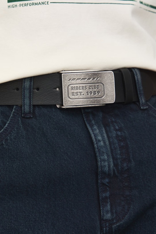 Pasek męski ze skóry ekologicznej czarny RS26-PAM302