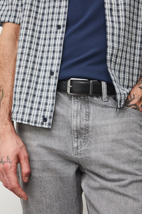 Pasek męski ze skóry ekologicznej czarny RS26-PAM303