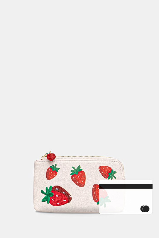 Portfel z imitacji skóry w truskawki RS26-PFDA00 beżowy