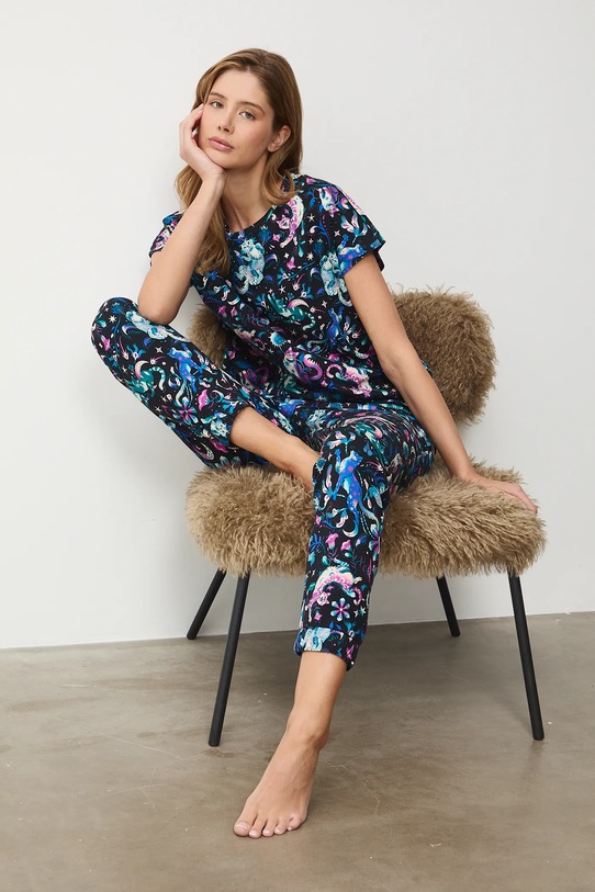 Medicine piżama bawełniana wzorzyste czarny RS26-PJD300