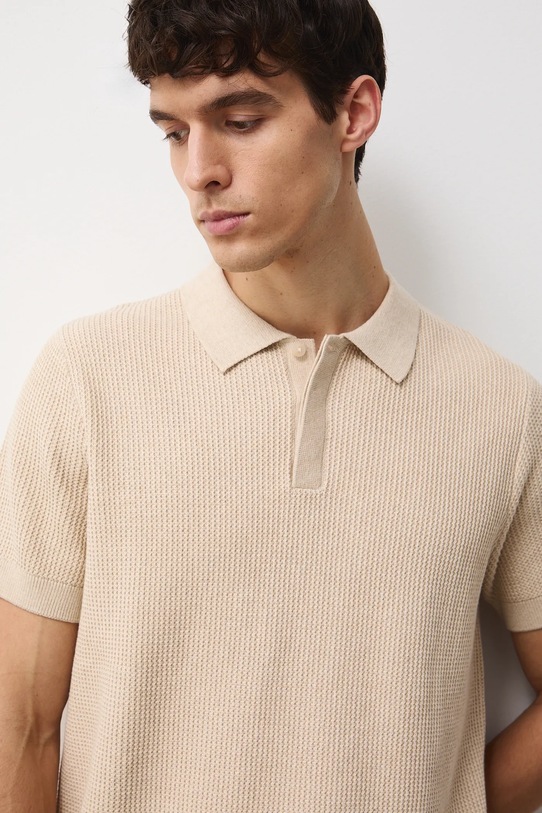 Polo bawełniane męskie z fakturą melanż beżowy RS26-POM101