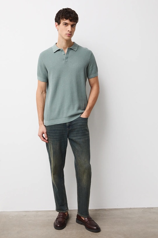 Polo bawełniane męskie z fakturą RS26-POM101 zielony RS26