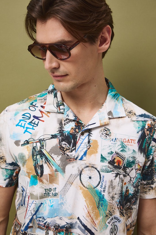 Polo męskie bawełniane z elastanem beżowy RS26-POM503