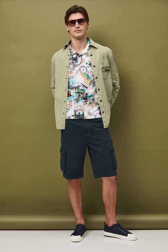 Polo męskie bawełniane z elastanem RS26-POM503 beżowy RS26