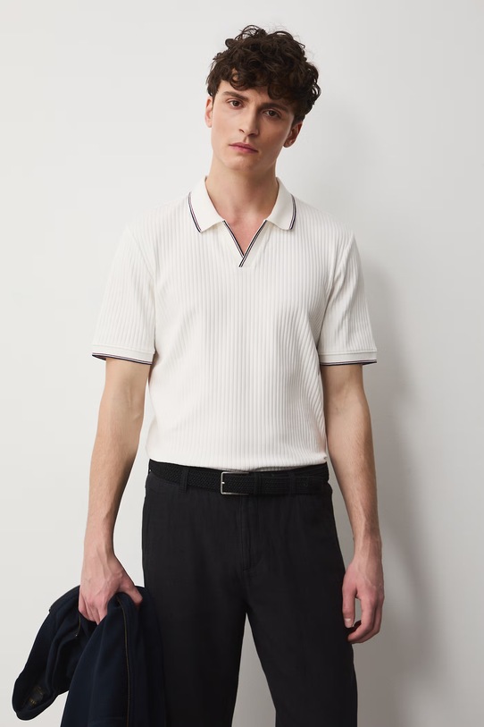 Medicine polo męskie bawełniane z elastanem beżowy RS26-POM700