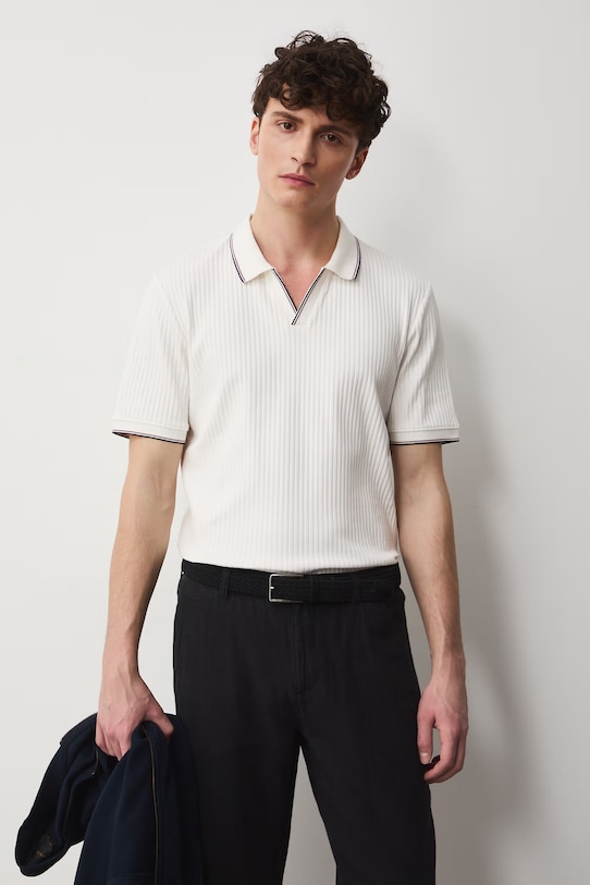 Medicine polo męskie bawełniane z elastanem beżowy RS26-POM700