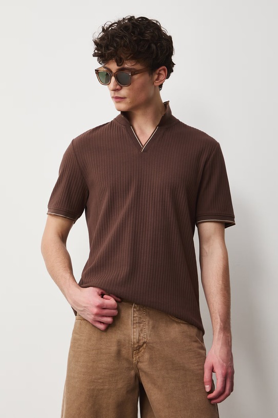 Medicine polo męskie bawełniane z elastanem brązowy RS26-POM700