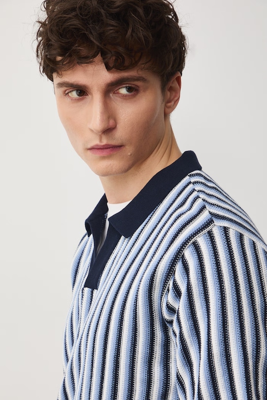 Polo męskie bawełniane w paski multicolor RS26-POM702