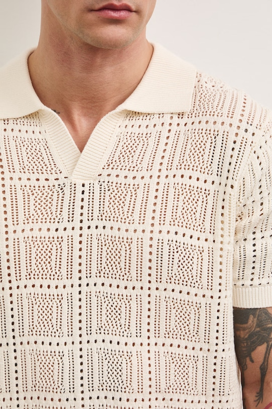 Polo swetrowe męskie ażurowe RS26-POM805 beżowy