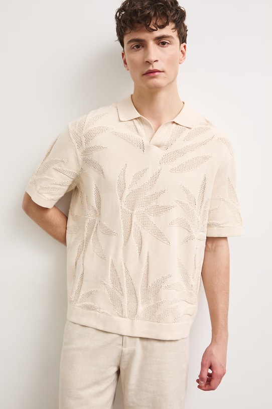 Polo męskie z bawełną żakardowe beżowy RS26-POM904