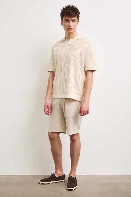 Polo męskie z bawełną żakardowe RS26-POM904 beżowy RS26