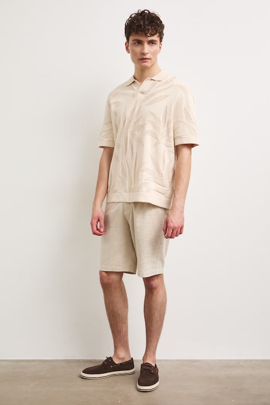 Polo męskie z bawełną żakardowe RS26-POM904 beżowy RS26