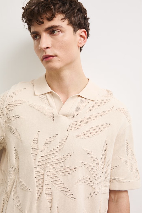 Polo męskie z bawełną żakardowe beżowy RS26-POM904