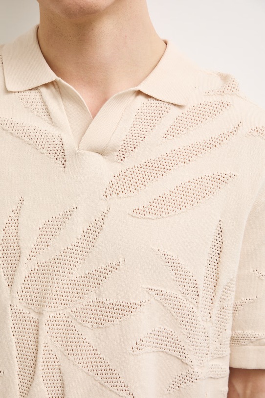 Polo męskie z bawełną żakardowe RS26-POM904 beżowy