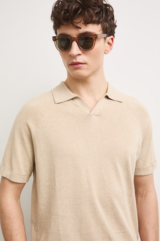 Polo męskie z lnem beżowy RS26-POM906