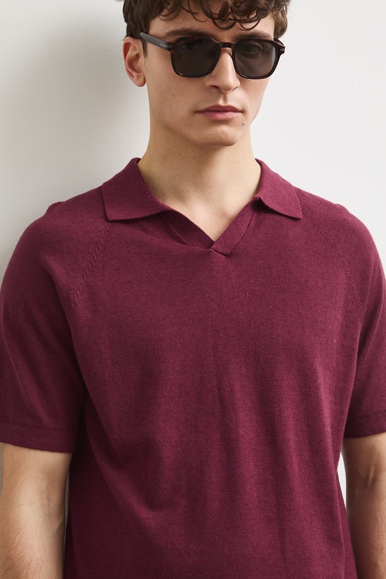 Polo męskie z lnem gładkie bordowy RS26-POM906