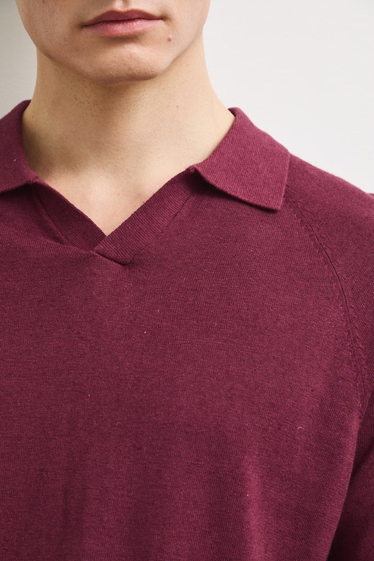 Polo męskie z lnem gładkie RS26-POM906 bordowy
