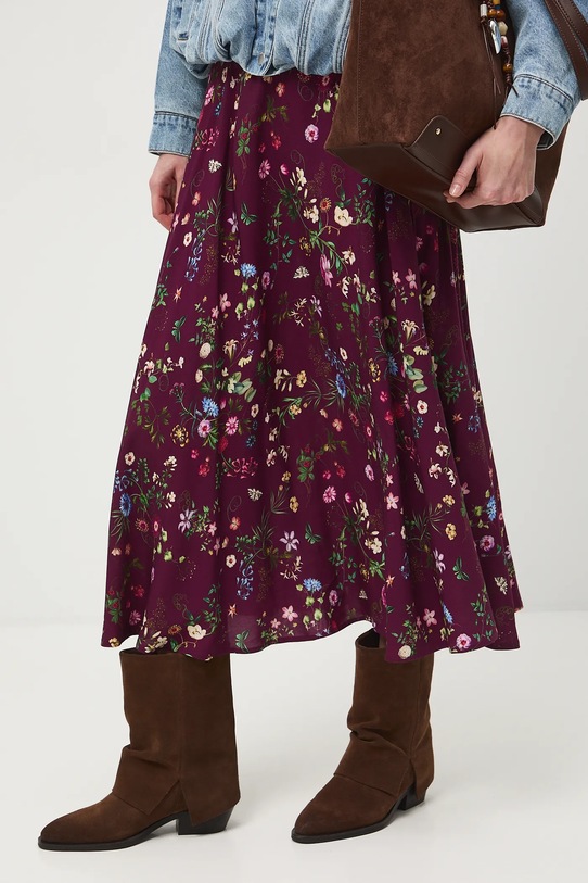 Spódnica damska midi z wiskozy w kwiaty midi bordowy RS26-SDD030