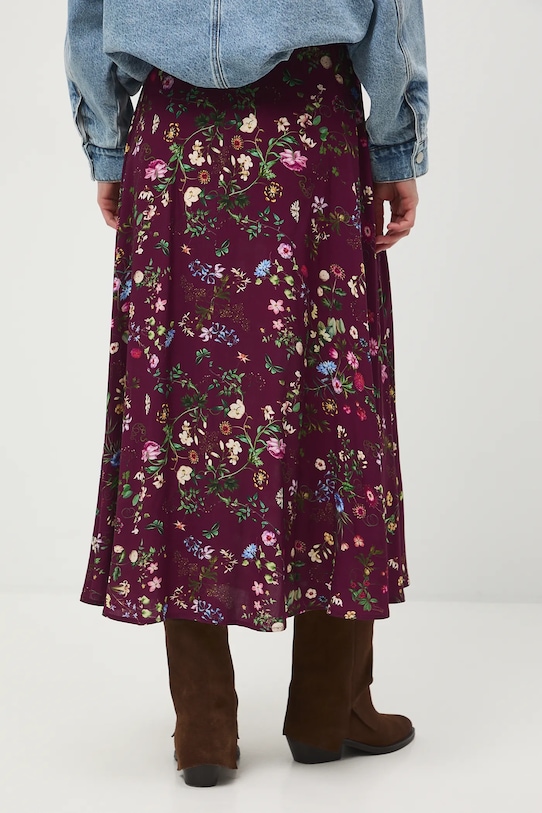 Odzież Spódnica damska midi z wiskozy w kwiaty RS26-SDD030 bordowy