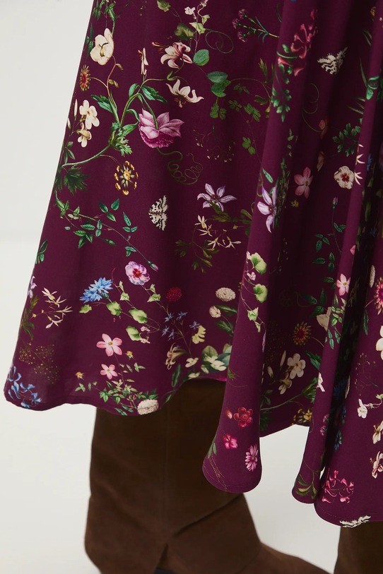 Spódnica damska midi z wiskozy w kwiaty bordowy RS26-SDD030