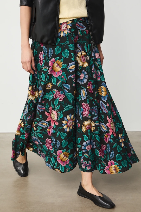 Sukně dámská midi, z viskózy, s květinovým motivem RS26-SDD030 černá RS26