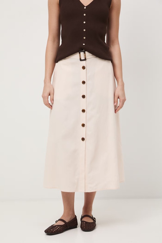 Sukňa áčkového strihu s prímesou ľanu s opaskom RS26-SDD072 béžová RS26