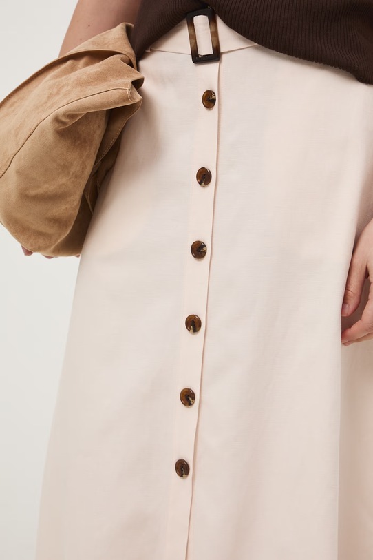 Sukňa áčkového strihu s prímesou ľanu s opaskom RS26-SDD072 béžová