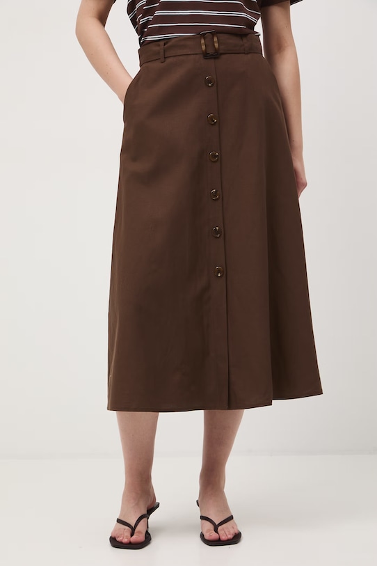 Medicine spódnica trapezowa z dodatkiem lnu RS26-SDD072 brązowy RS26